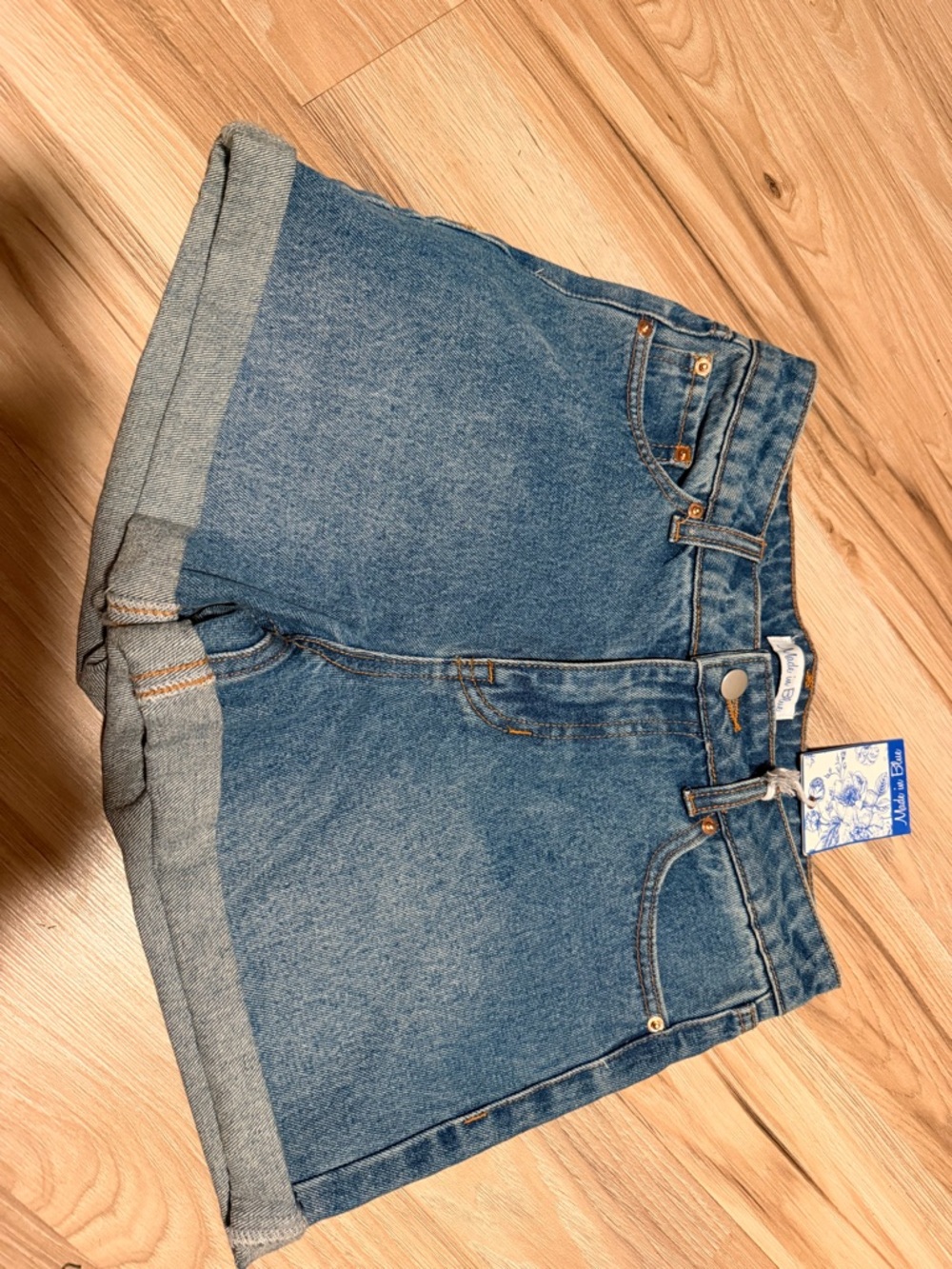 Women's Cuffed Mid-Blue Denim Jean Shorts